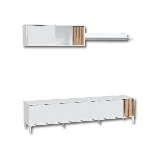 Living TV avec étagère murale Ethna blanc