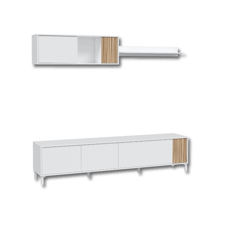 Living TV avec étagère murale Ethna blanc