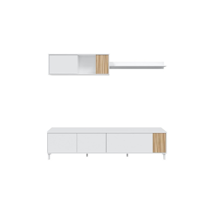 Living TV avec étagère murale Ethna blanc