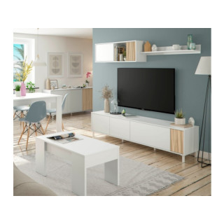 Living TV avec étagère murale Ethna blanc