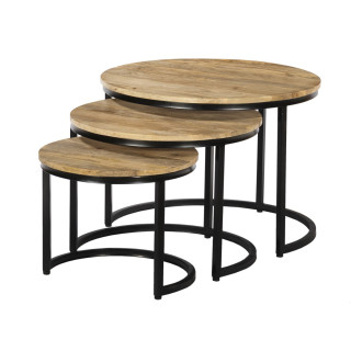 Set de 3 tables de salon Cisco bois massif manguier