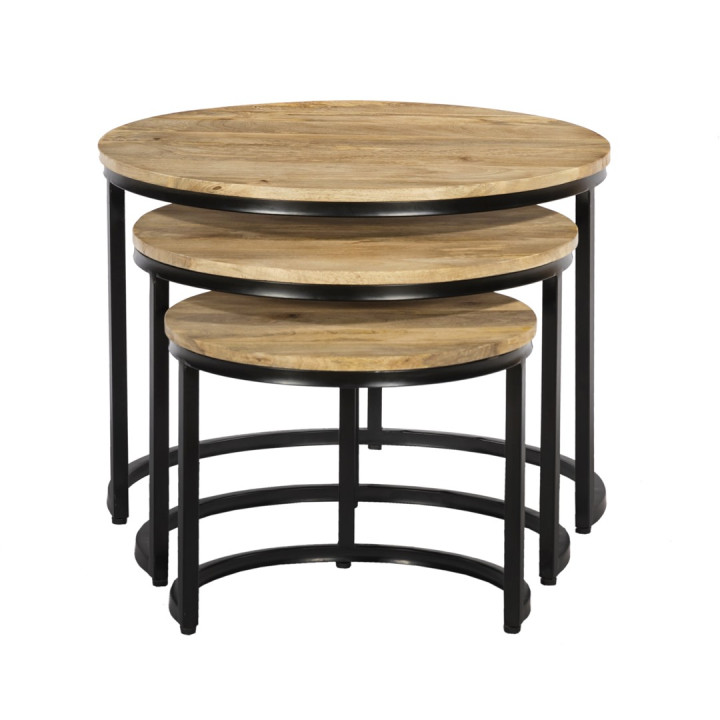 Set de 3 tables de salon Cisco bois massif manguier