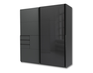 Armoire 2 portes Schwerin graphite/verre noir