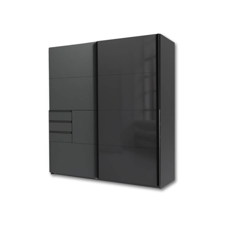 Armoire 2 portes Schwerin graphite/verre noir