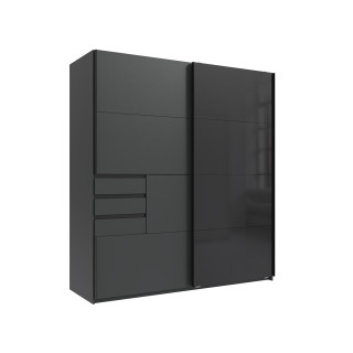 Armoire 2 portes Schwerin graphite/verre noir