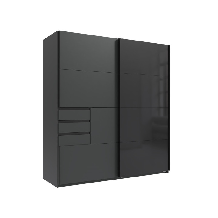 Armoire 2 portes Schwerin graphite/verre noir