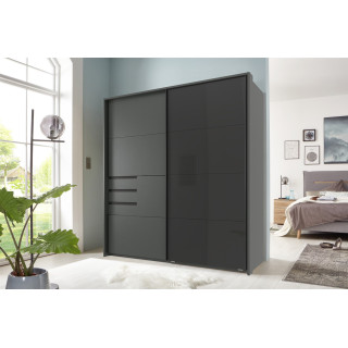 Armoire 2 portes Schwerin graphite/verre noir