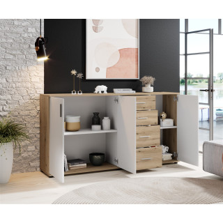 Commode 3P/4T BC 1040 chêne rustica/blanc