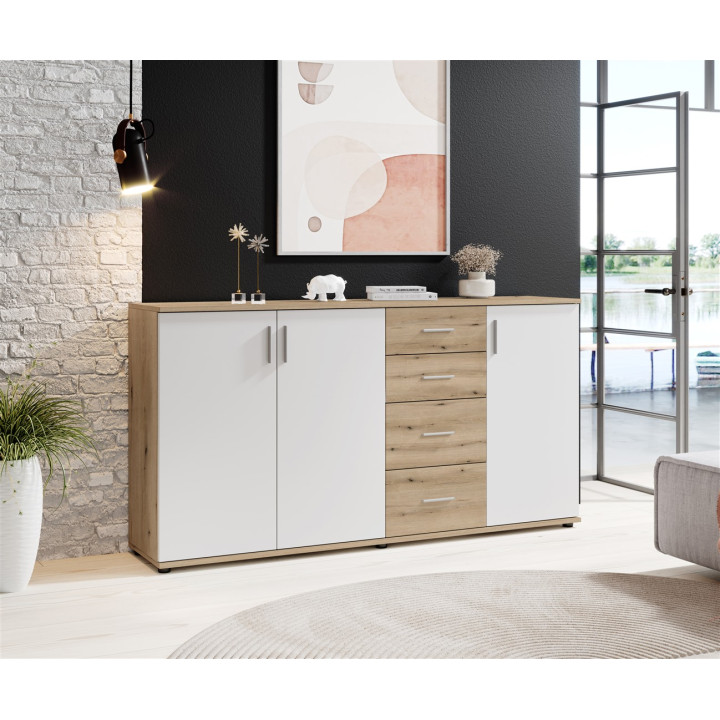 Commode 3P/4T BC 1040 chêne rustica/blanc