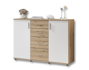 Commode 2P/4T BC 1040 chêne rustica/blanc