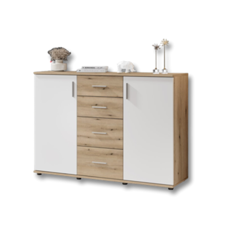 Commode 2P/4T BC 1040 chêne rustica/blanc