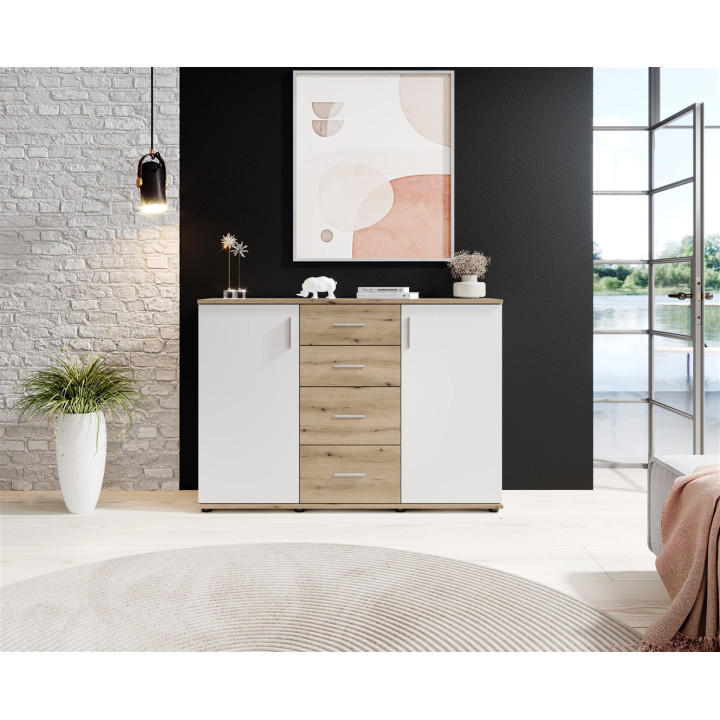 Commode 2P/4T BC 1040 chêne rustica/blanc
