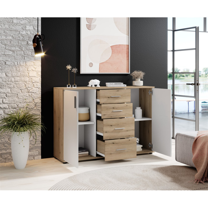 Commode 2P/4T BC 1040 chêne rustica/blanc