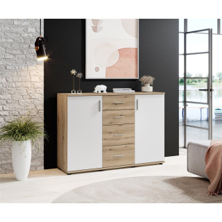 Commode 2P/4T BC 1040 chêne rustica/blanc