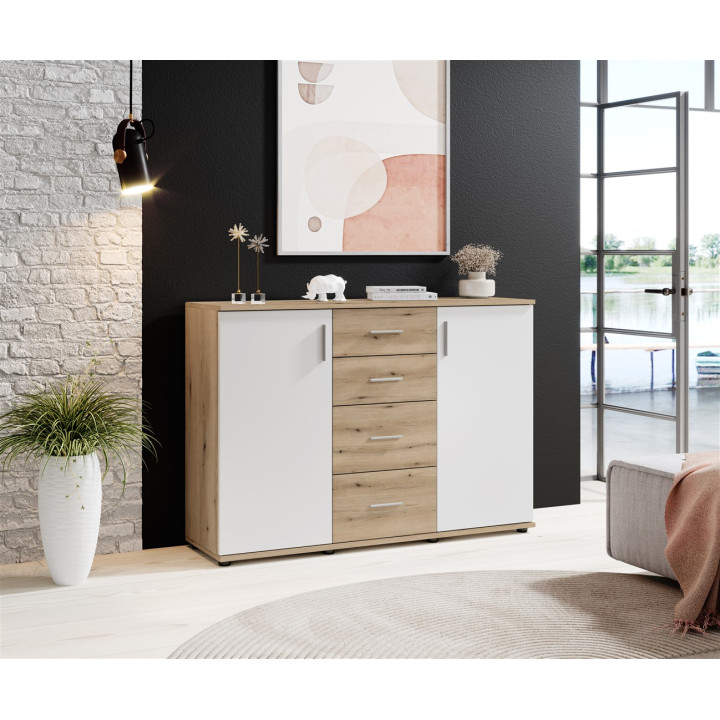 Commode 2P/4T BC 1040 chêne rustica/blanc