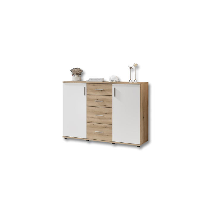 Commode 2P/4T BC 1040 chêne rustica/blanc