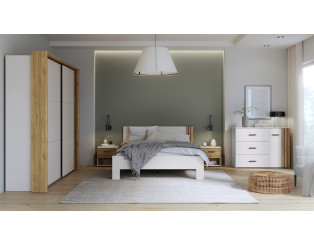Chambre à coucher Waikato (armoire + passe partout + Lit 160x200 cm + 2 chevets + commode)