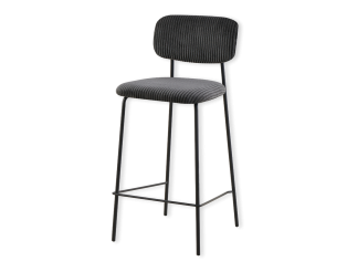 LOLA - Gris - Tabouret de bar velours cotelé gris