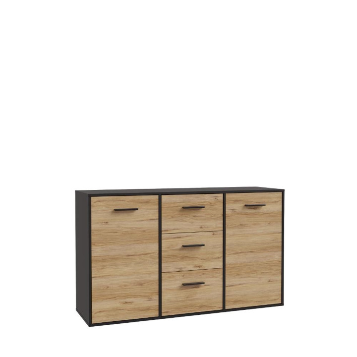 Commode 2P/3T Mokkaro chêne catania/noir