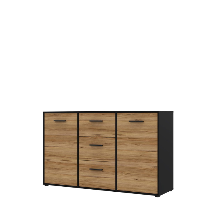 Commode 2P/3T Mokkaro chêne catania/noir