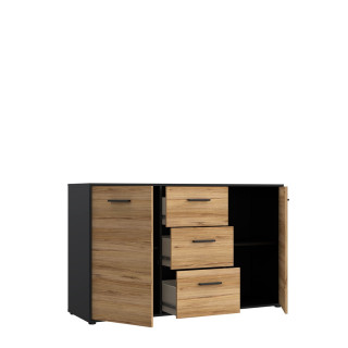 Commode 2P/3T Mokkaro chêne catania/noir