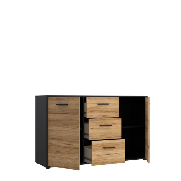 Commode 2P/3T Mokkaro chêne catania/noir