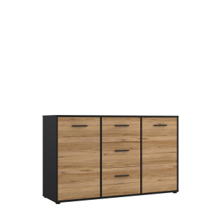 Commode 2P/3T Mokkaro chêne catania/noir