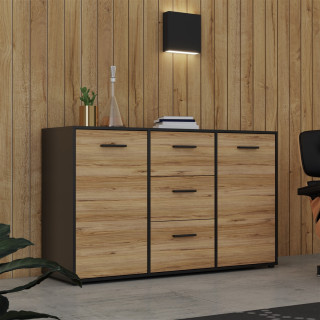Commode 2P/3T Mokkaro chêne catania/noir