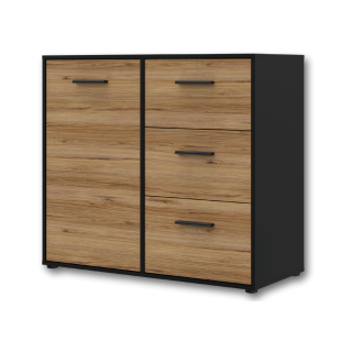 Commode 1P/3T Mokkaro chêne catania/noir
