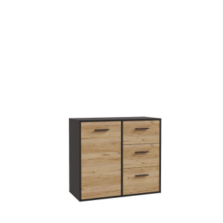 Commode 1P/3T Mokkaro chêne catania/noir