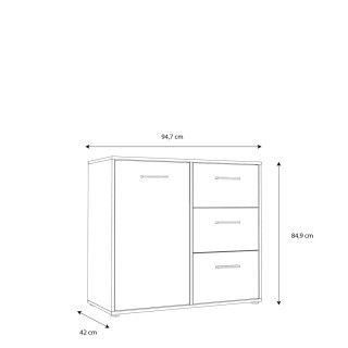Commode 1P/3T Mokkaro chêne catania/noir