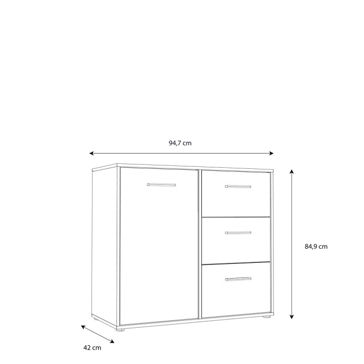 Commode 1P/3T Mokkaro chêne catania/noir