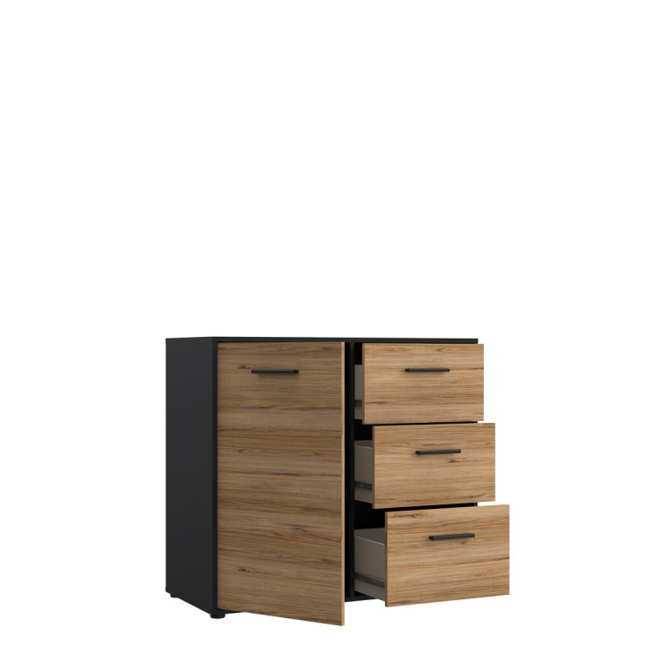 Commode 1P/3T Mokkaro chêne catania/noir