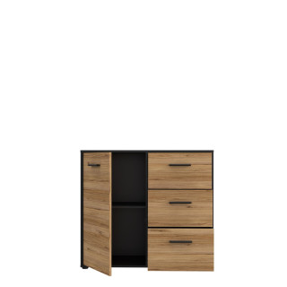 Commode 1P/3T Mokkaro chêne catania/noir