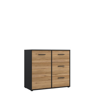 Commode 1P/3T Mokkaro chêne catania/noir