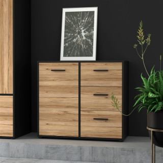 Commode 1P/3T Mokkaro chêne catania/noir