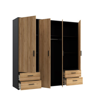 Armoire 4 portes Mokkaro chêne catania/noir
