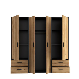 Armoire 4 portes Mokkaro chêne catania/noir