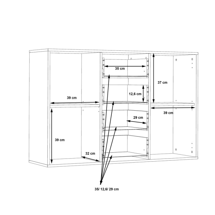 Commode Antuza 2P4T gris/blanc