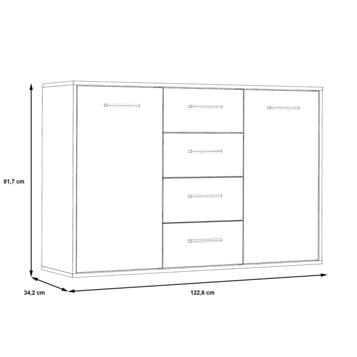 Commode Antuza 2P4T gris/blanc