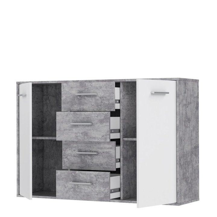 Commode Antuza 2P4T gris/blanc