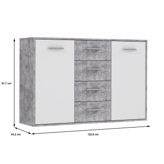 Commode Antuza 2P4T gris/blanc