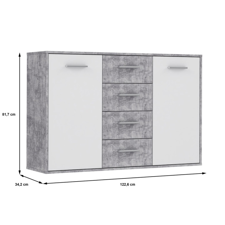 Commode Antuza 2P4T gris/blanc