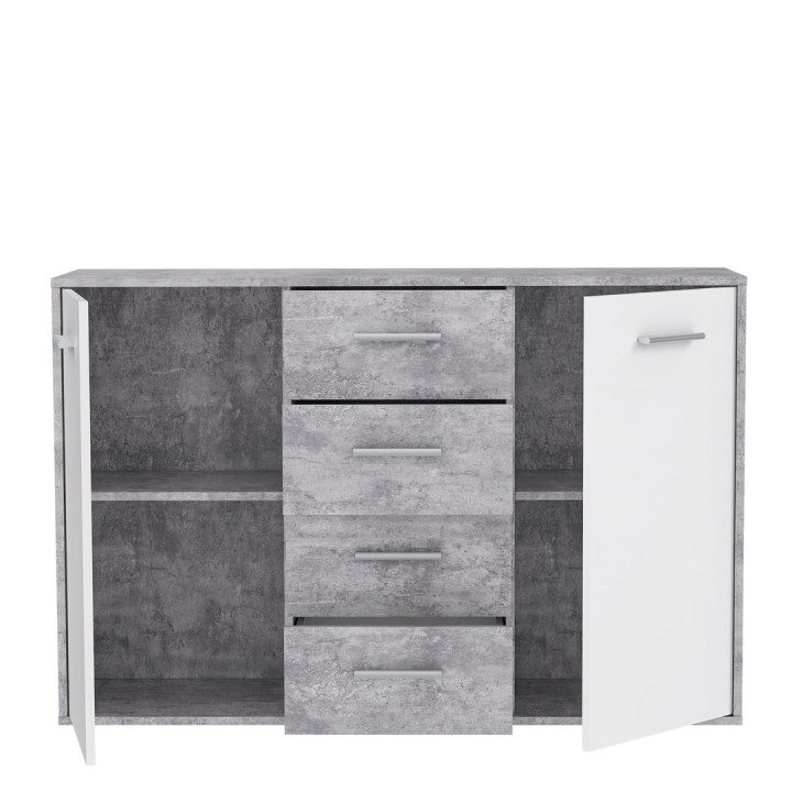Commode Antuza 2P4T gris/blanc