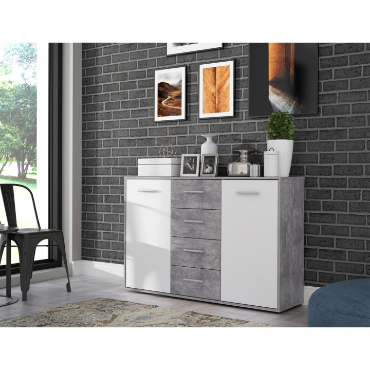 Commode Antuza 2P4T gris/blanc