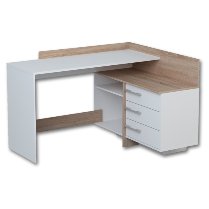 Thales - Bureau d'angle 484881 - Chêne brossé et blanc mat