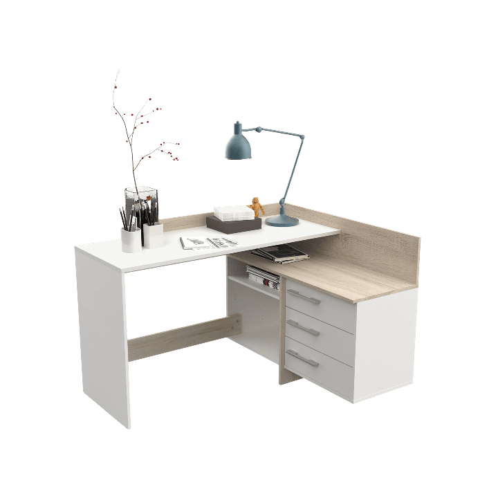 Thales - Bureau d'angle 484881 - Chêne brossé et blanc mat