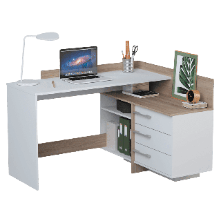 Thales - Bureau d'angle 484881 - Chêne brossé et blanc mat