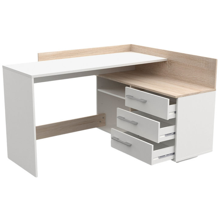 Thales - Bureau d'angle 484881 - Chêne brossé et blanc mat