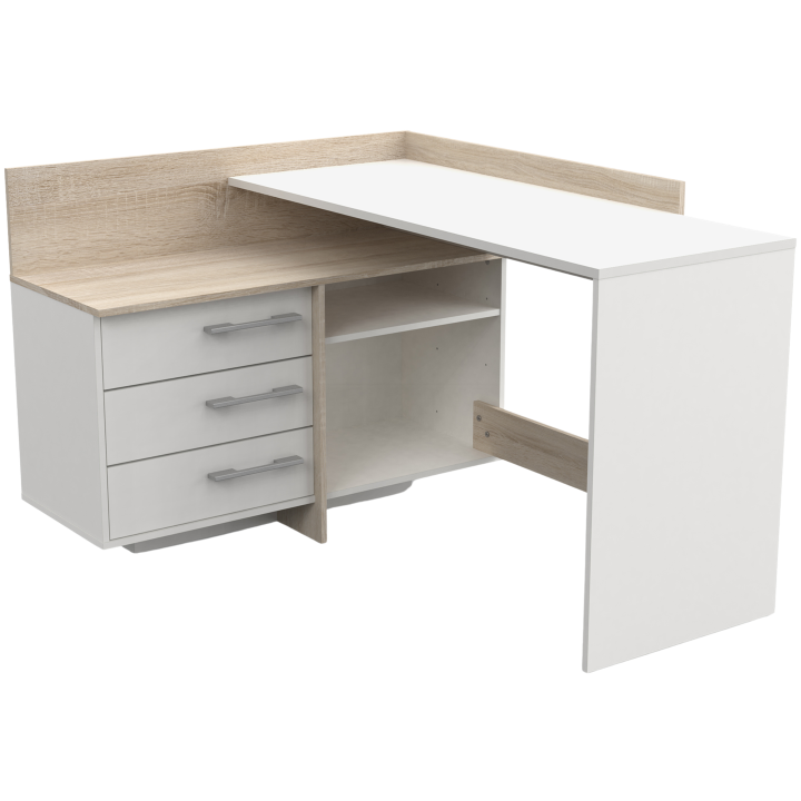 Thales - Bureau d'angle 484881 - Chêne brossé et blanc mat